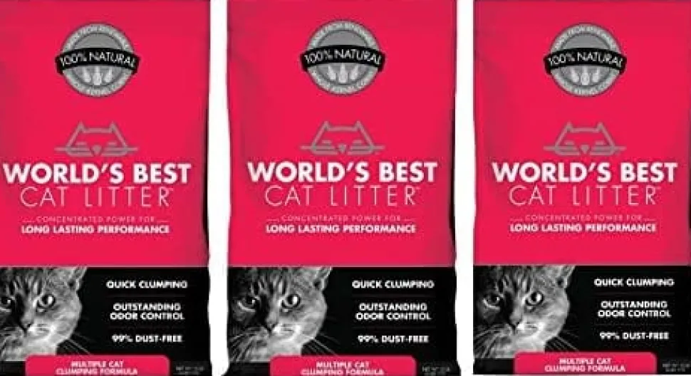 World's Best Cat Litter Red Bag Multiple Clumping Cat Litter - 15 Lbs - Case of 3