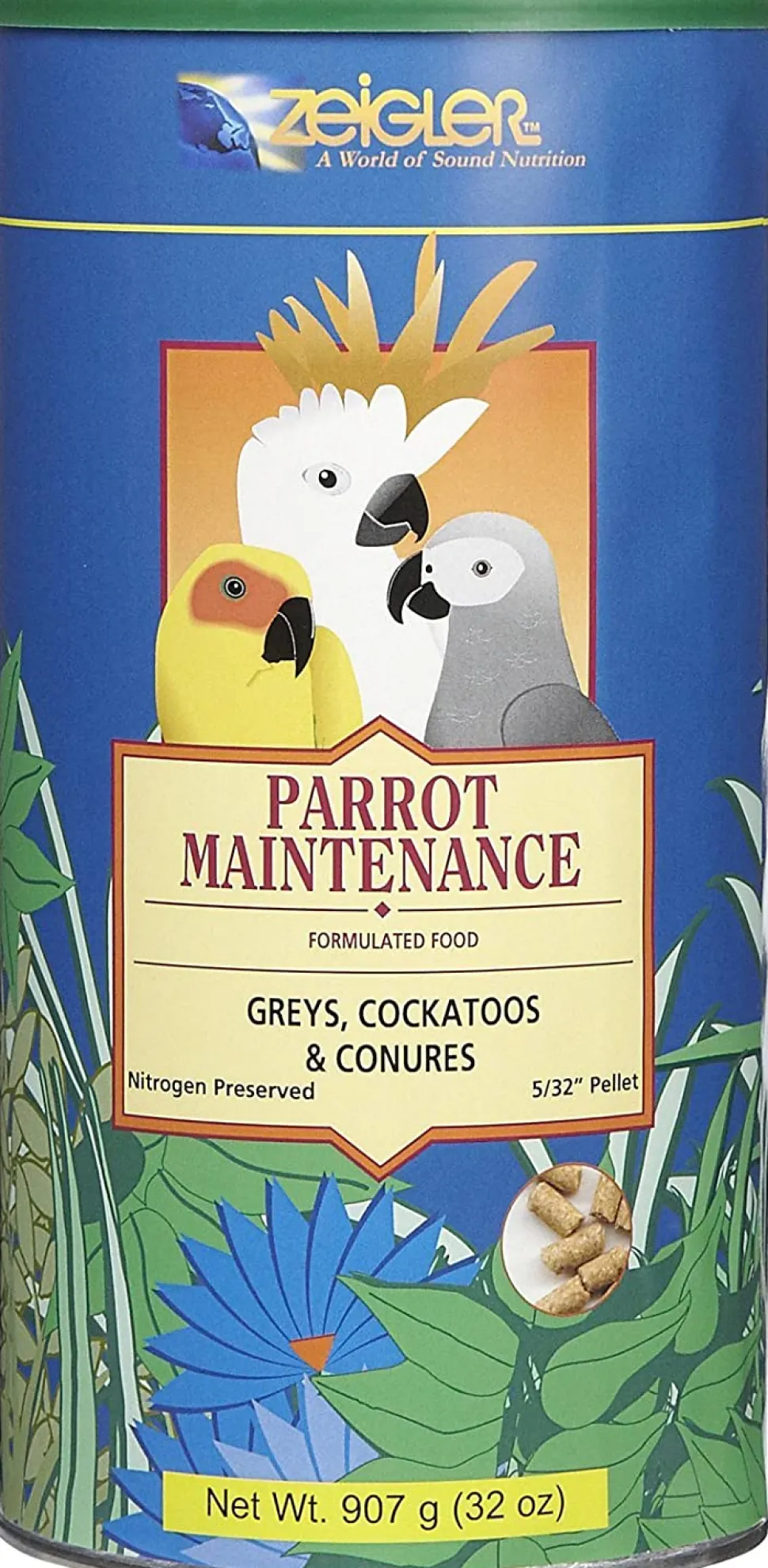 Zeigler Bros 5/32" Parrot Maintenance for Medium & Large Parrots Bird Food - 32 oz