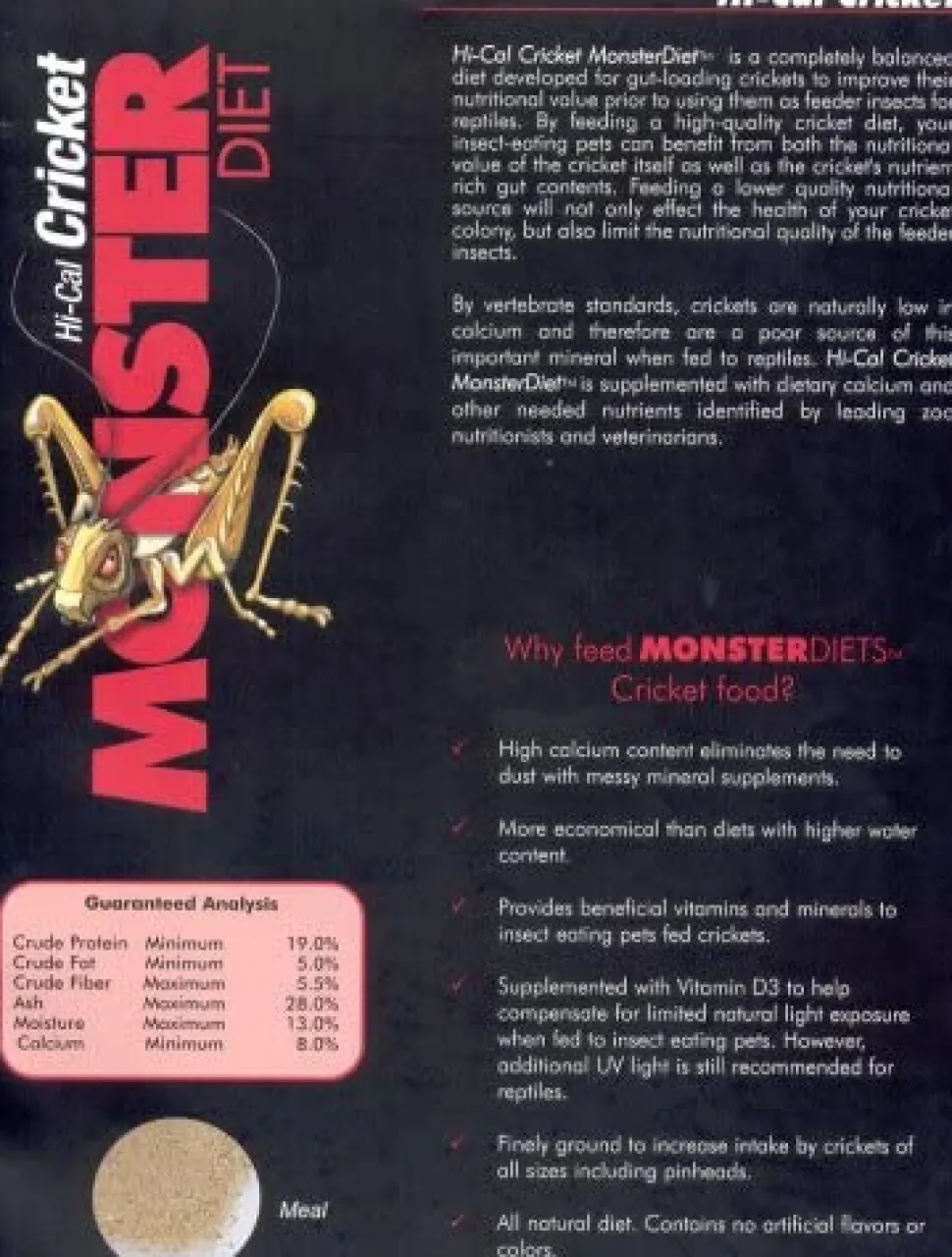 Zeigler Bros Hi-Cal Meal Cricket Monster Diet Reptile Food - 20 lb Bag