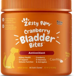 Zesty Paws Cranberry Bladder Bites Antioxidant Bacon Flavor Soft Chew Dog Supplements - 90 Count