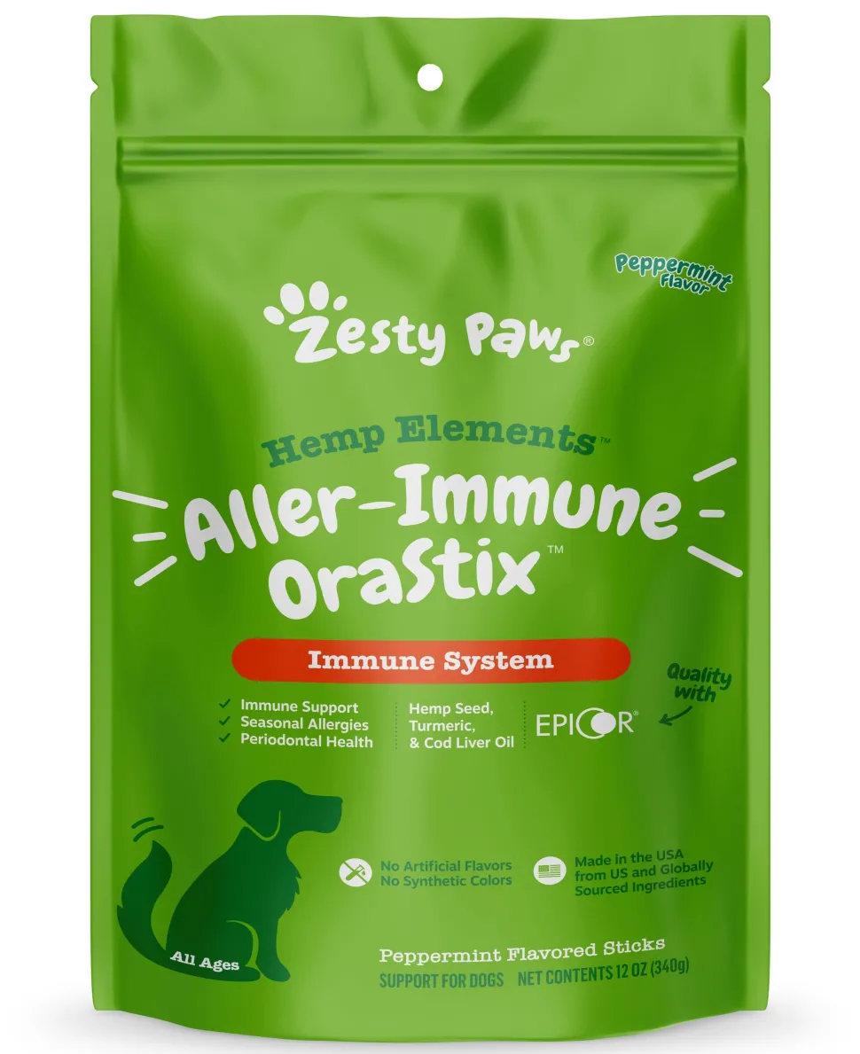 Zesty Paws Hemp Elements Aller-Immune OraStix Peppermint Flavor Dental Dog Treats - 12 Oz