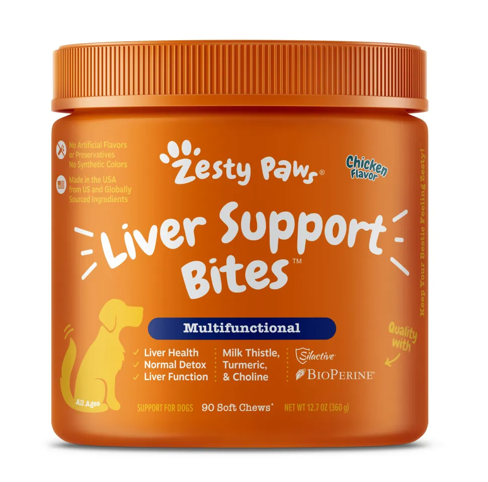 Zesty Paws Liver Support Bites Multifunctional Chicken Flavor Soft Chew Dog Supplements - 90 Count