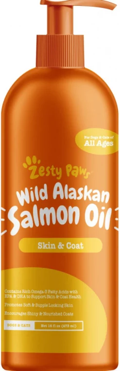 Zesty Paws Natural Skin & Coat Support Pure Wild Alaskan Salmon Oil for Dogs & Cats