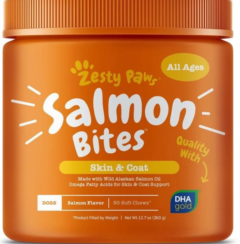 Zesty Paws Omega-3 Salmon Bites Skin & Coat Support Soft Chews for Dogs