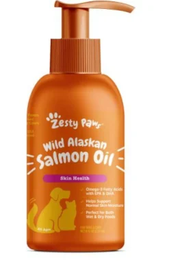 Zesty Paws Omega-3 Skin and Coat Wild Alaskan Salmon Oil Cat and Dog Liquid Supplement - 8 Oz