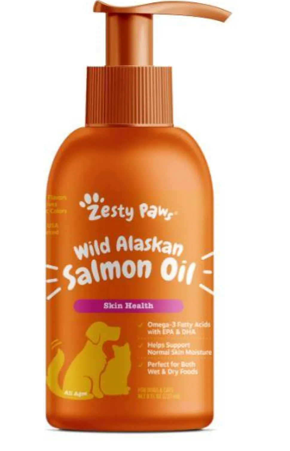 Zesty Paws Omega-3 Skin and Coat Wild Alaskan Salmon Oil Cat and Dog Liquid Supplement - 8 Oz