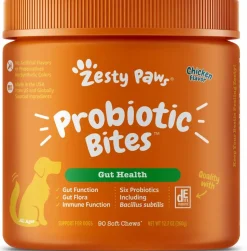Zesty Paws Probiotic Bites Soft Chews Digestive Probiotics for Gut Flora & Immune Support Functional Chicken Flavor Dog Supplement