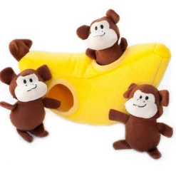 Zippy Paws Burrow Monkey and Banana Hide-and-Seek Interactive Squeak and Plush Dog Toy