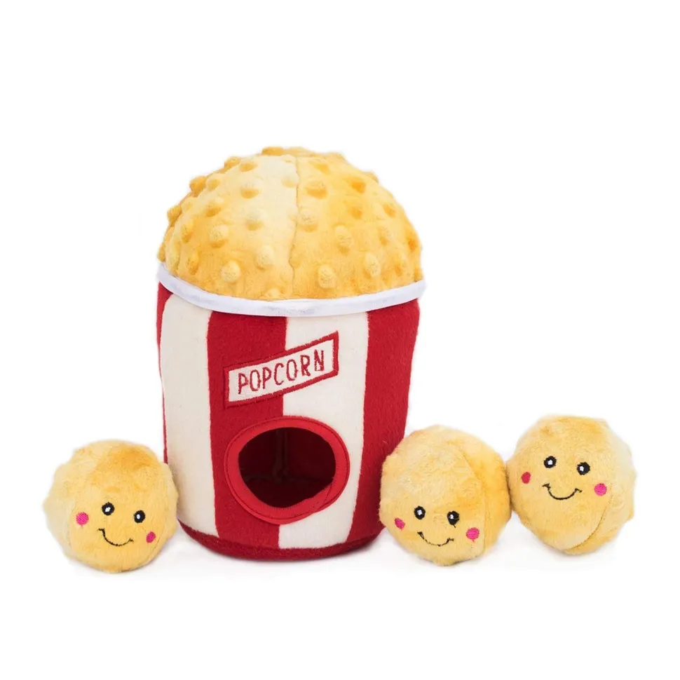 Zippy Paws Burrow Popcorn Bucket Interactive Squeak and Plush Dog Toy