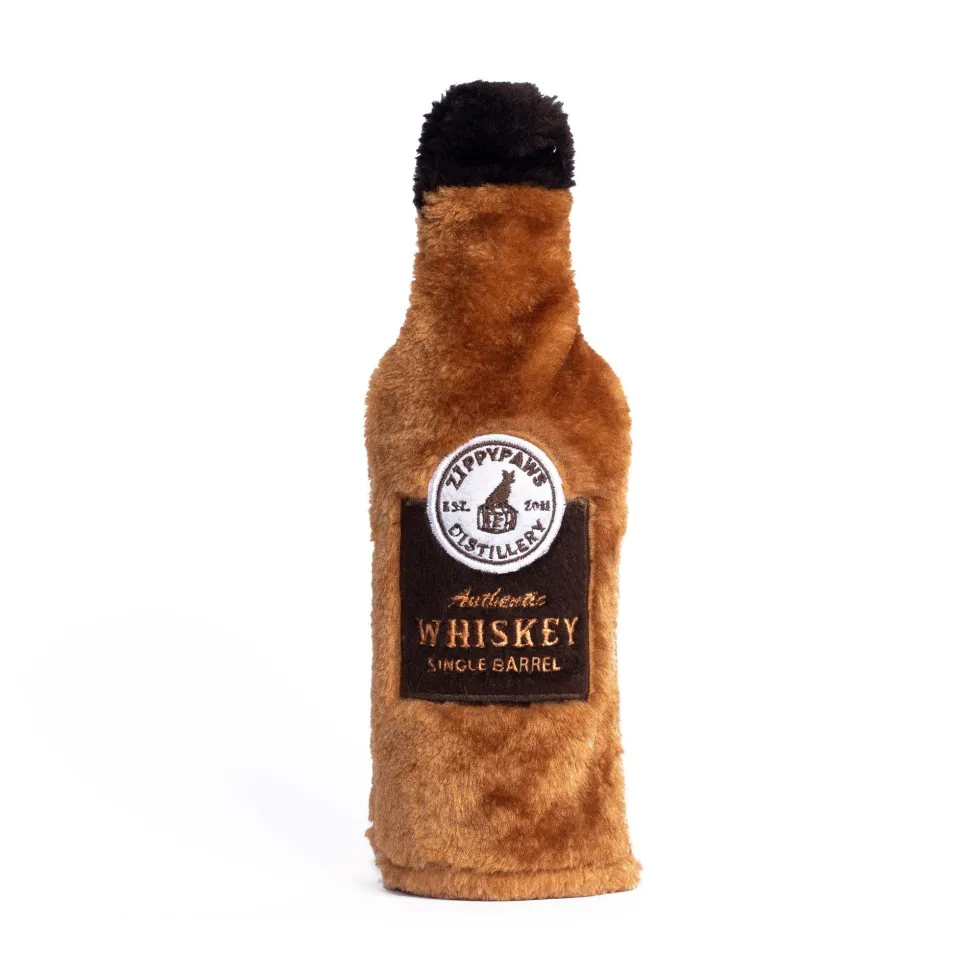 Zippy Paws Happy Hour Crusherz Whiskey Bottle Squeak and Crackle Plush Dog Toy