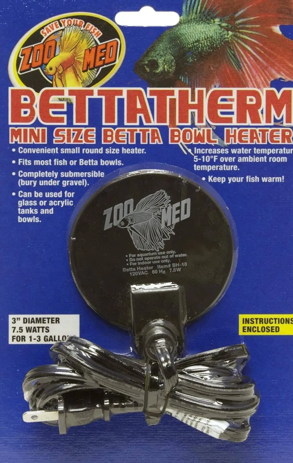 Zoo Med Laboratories BettaTherm™ Aqua 7.5 Watt Betta Bowl Heater Mini