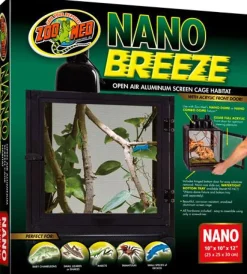 Zoo Med Laboratories Nano Breeze Aluminum Screen Caged Reptile Terrarium Cage Habitat - L:10" X W:10" X H:12" Inches