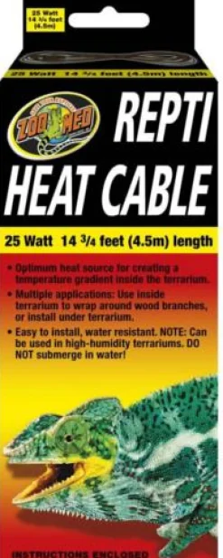 Zoo Med Laboratories Reptile Heater Cable for Terrariums - 25WT - 14.75 Feet