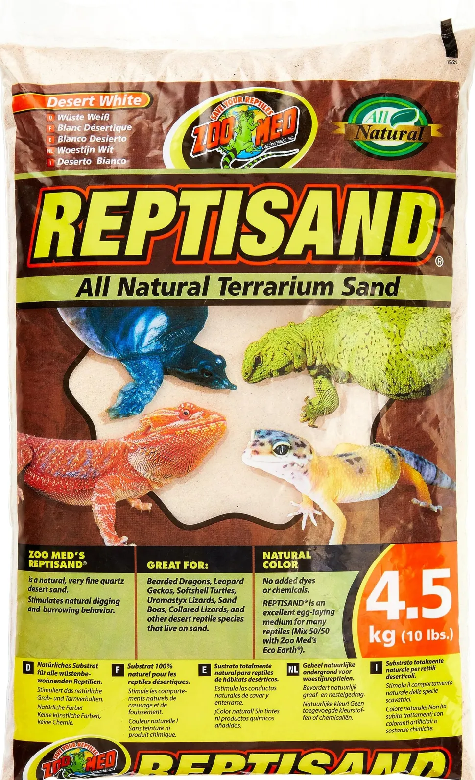 Zoo Med Laboratories ReptiSand® Natural Terrarium Sand for Reptiles Desert White Color - 10 Lbs
