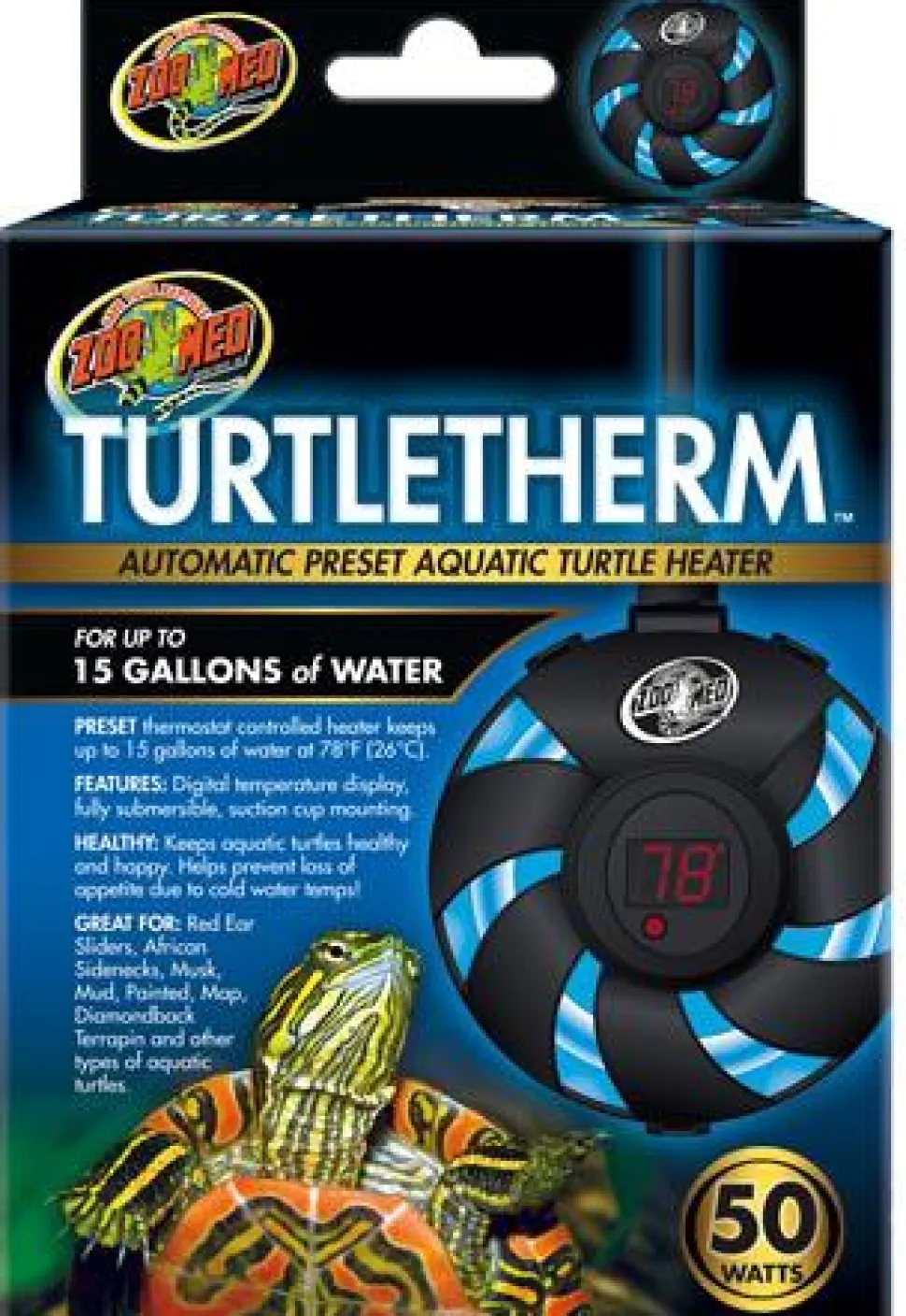 Zoo Med Laboratories TurtleTherm Automatic Preset Digital Aquatic Turtle Heater - 50 Watt